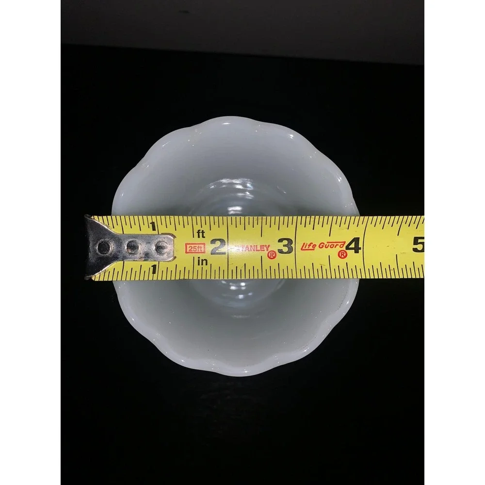Vintage Anchor Hocking White Milk‎ Glass Vase Raised Dot Pattern Scalloped Rim
